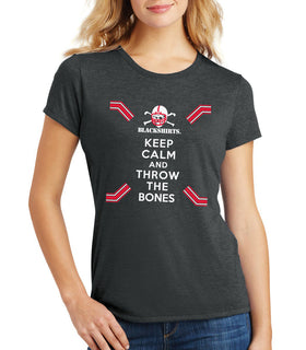 Women's Nebraska Husker Tee Shirt Premium Tri-Blend - Keep Calm and THROW THE BONES
