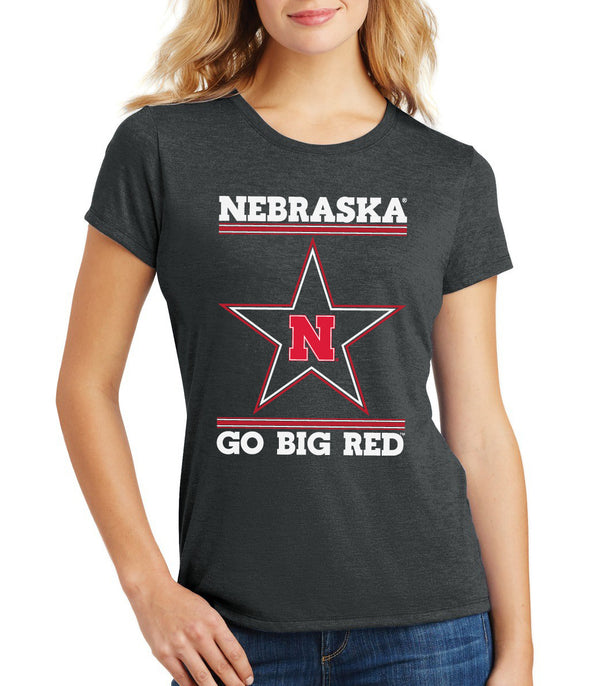 Women's Nebraska Husker Tee Shirt Premium Tri-Blend - Star N GO BIG RED