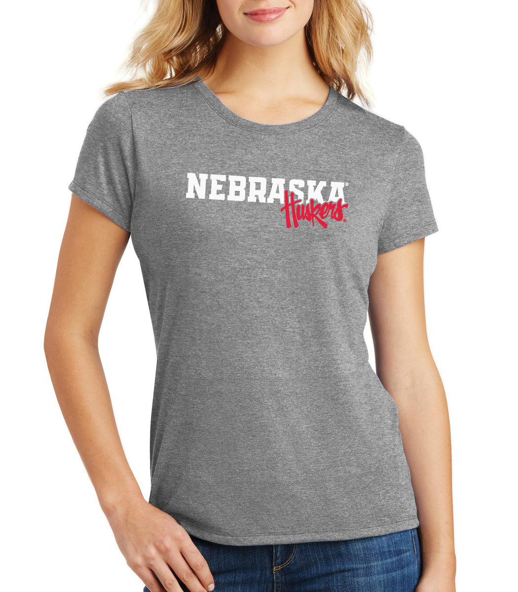 Women's Nebraska Huskers Premium Tri-Blend Tee Shirt - Nebraska Huskers Script Overlapping