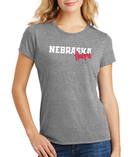 Women's Nebraska Huskers Premium Tri-Blend Tee Shirt - Nebraska Huskers Script Overlapping