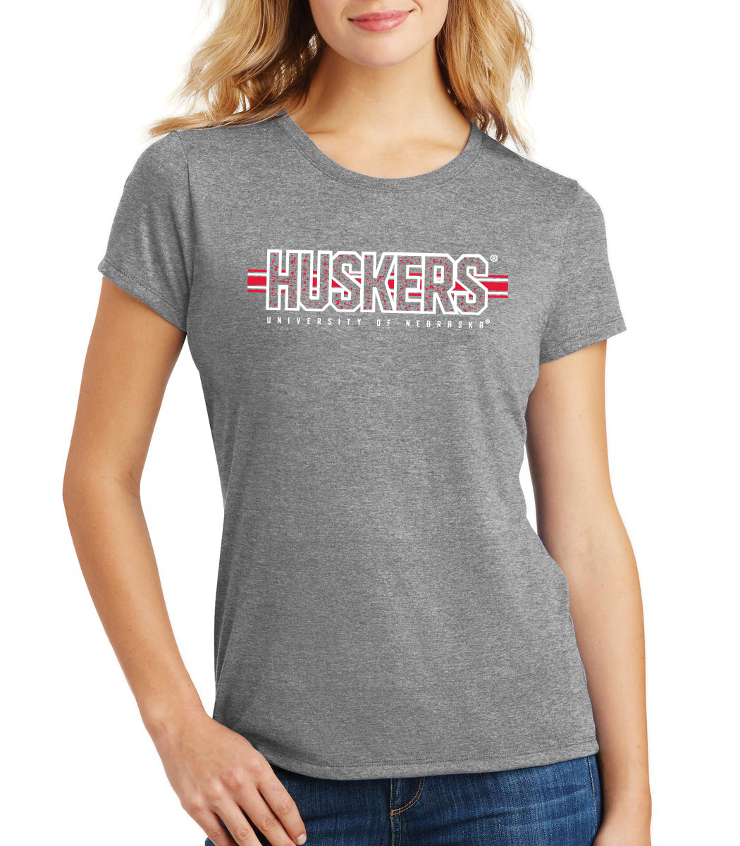 Women's Nebraska Huskers Premium Tri-Blend Tee Shirt - Huskers Horizontal Stripe