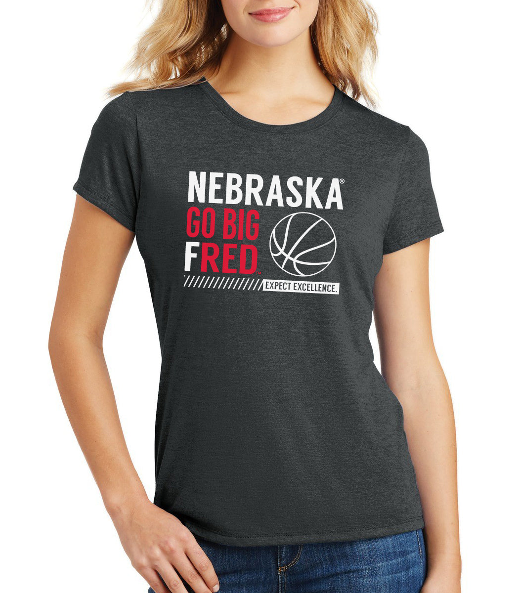 Women's Nebraska Huskers Premium Tri-Blend Tee Shirt - Nebraska Basketball - GO BIG FRED