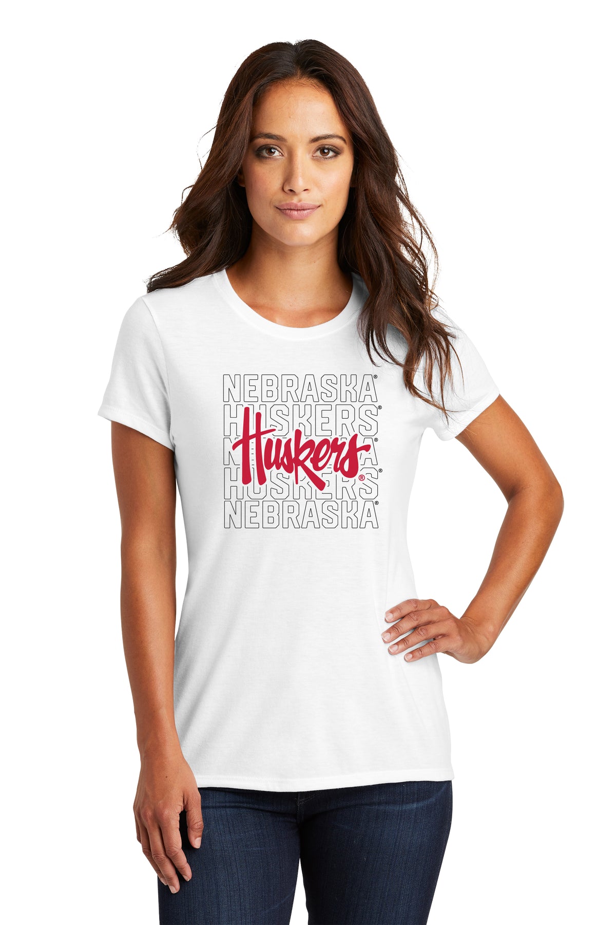 Women's Nebraska Huskers Premium Tri-Blend Tee Shirt - Script Huskers Overlay