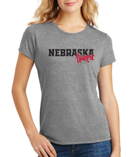Women's Nebraska Huskers Premium Tri-Blend Tee Shirt - Script Huskers Overlap Nebraska