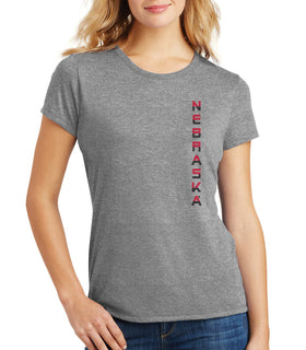 Women's Nebraska Huskers Premium Tri-Blend Tee Shirt - Striped Vertical Nebraska