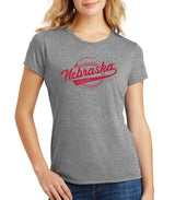 Women's Nebraska Huskers Premium Tri-Blend Tee Shirt - Script Nebraska Baseball