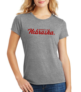 Women's Nebraska Huskers Premium Tri-Blend Tee Shirt - Red Glitter Sparkle Script Nebraska