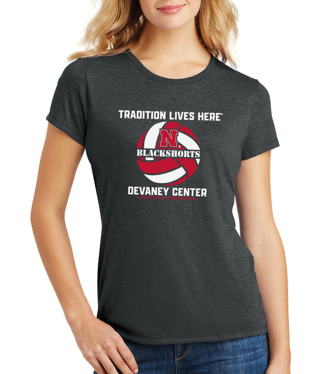 Women's Nebraska Huskers Premium Tri-Blend Tee Shirt - Blackshorts Volleyball Tradition Lives Here