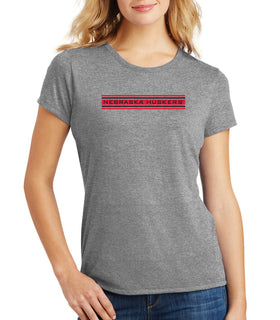 Women's Nebraska Huskers Premium Tri-Blend Tee Shirt - Nebraska Huskers Horiz Stripe