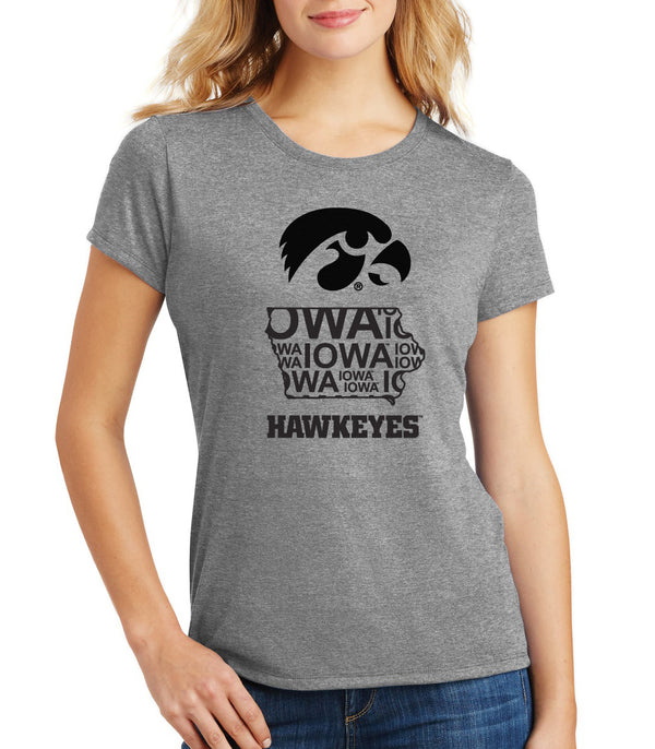 Women's Premium Tri-Blend Iowa Tee Shirt - Iowa Hawkeye State Outline