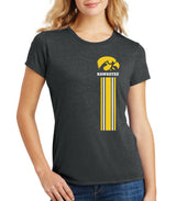 Women's Iowa Hawkeyes Premium Tri-Blend Tee Shirt - IOWA Hawkeyes Vertical Stripe with Tigerhawk