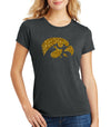 Women's Iowa Hawkeyes Premium Tri-Blend Tee Shirt - Tigerhawk Logo in Gold Glitter