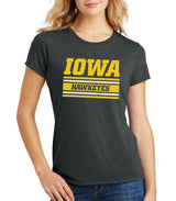 Women's Iowa Hawkeyes Premium Tri-Blend Tee Shirt - Horizontal Stripe Italic Iowa HAWKEYES