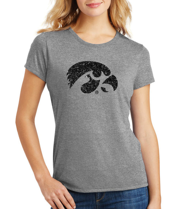 Women's Iowa Hawkeyes Premium Tri-Blend Tee Shirt - Tigerhawk Logo in Black Glitter