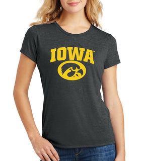 Women's Iowa Hawkeyes Premium Tri-Blend Tee Shirt - Arched IOWA with Tigerhawk Oval
