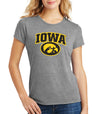 Women's Iowa Hawkeyes Premium Tri-Blend Tee Shirt - IOWA Oval Tigerhawk on Gray