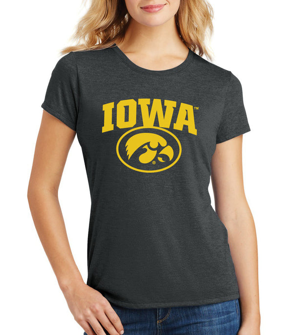 Women's Iowa Hawkeyes Premium Tri-Blend Tee Shirt - IOWA Oval Tigerhawk on Black