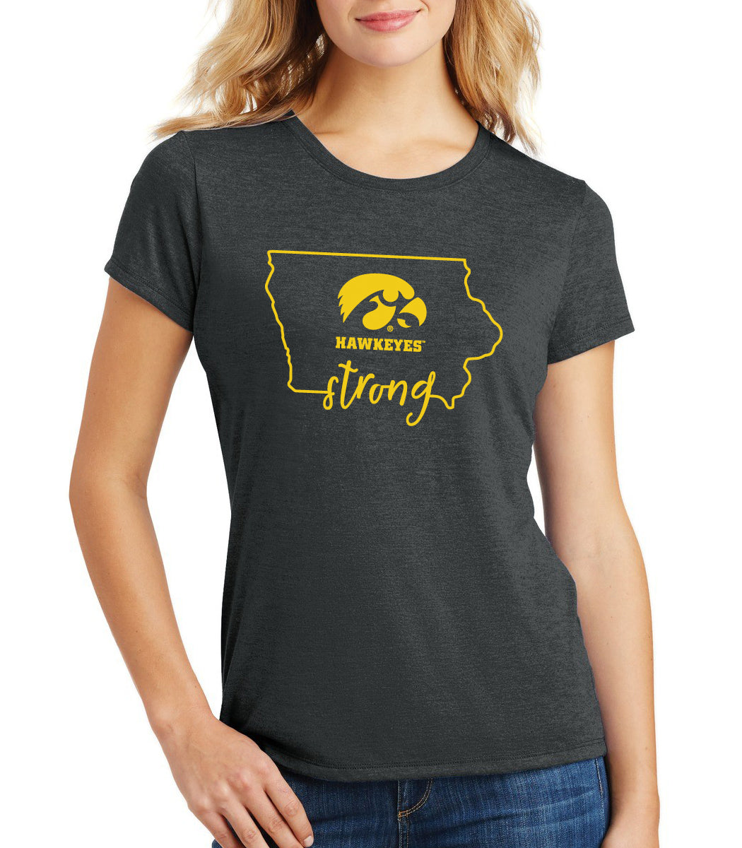 Women's Iowa Hawkeyes Premium Tri-Blend Tee Shirt - Hawkeyes Strong State Outline