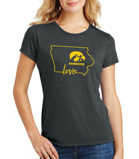 Women's Iowa Hawkeyes Premium Tri-Blend Tee Shirt - Hawkeyes Love State Outline