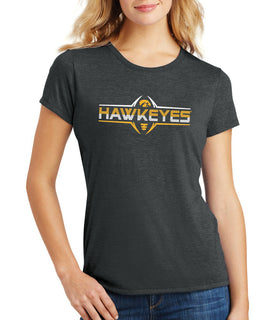 Women's Iowa Hawkeyes Premium Tri-Blend Tee Shirt - Striped HAWKEYES Football Laces