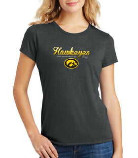 Women's Iowa Hawkeyes Premium Tri-Blend Tee Shirt - Script Hawkeyes Full Color Fade Oval Tigerhawk