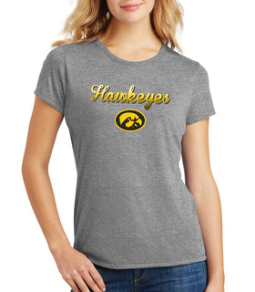 Women's Iowa Hawkeyes Premium Tri-Blend Tee Shirt - Script Hawkeyes Full Color Fade Oval Tigerhawk