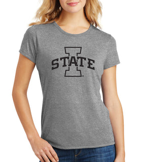Women's Iowa State Cyclones Premium Tri-Blend Tee Shirt - I-State Primary Logo Gray Out