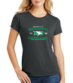 Women's North Dakota Fighting Hawks Premium Tri-Blend Tee Shirt - North Dakota Arch Primary Logo