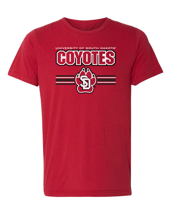 Women's South Dakota Coyotes Premium Tri-Blend Tee Shirt - USD Coyotes Stripe Paw Print