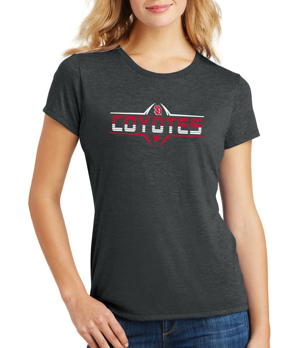 Women's South Dakota Coyotes Premium Tri-Blend Tee Shirt - Striped COYOTES Football Laces