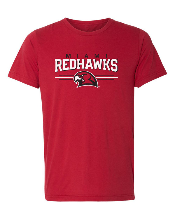 Women's Miami University RedHawks Premium Tri-Blend Tee Shirt - Hawk Head 3-Stripe