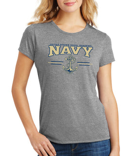 Women's Navy Midshipmen Premium Tri-Blend Tee Shirt - U.S. Navy 3 Stripe Anchor Logo
