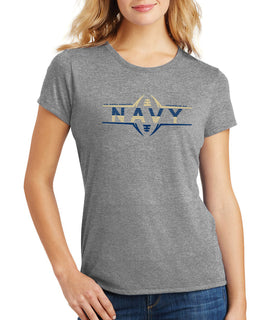 Women's Navy Midshipmen Premium Tri-Blend Tee Shirt - Navy Football Laces
