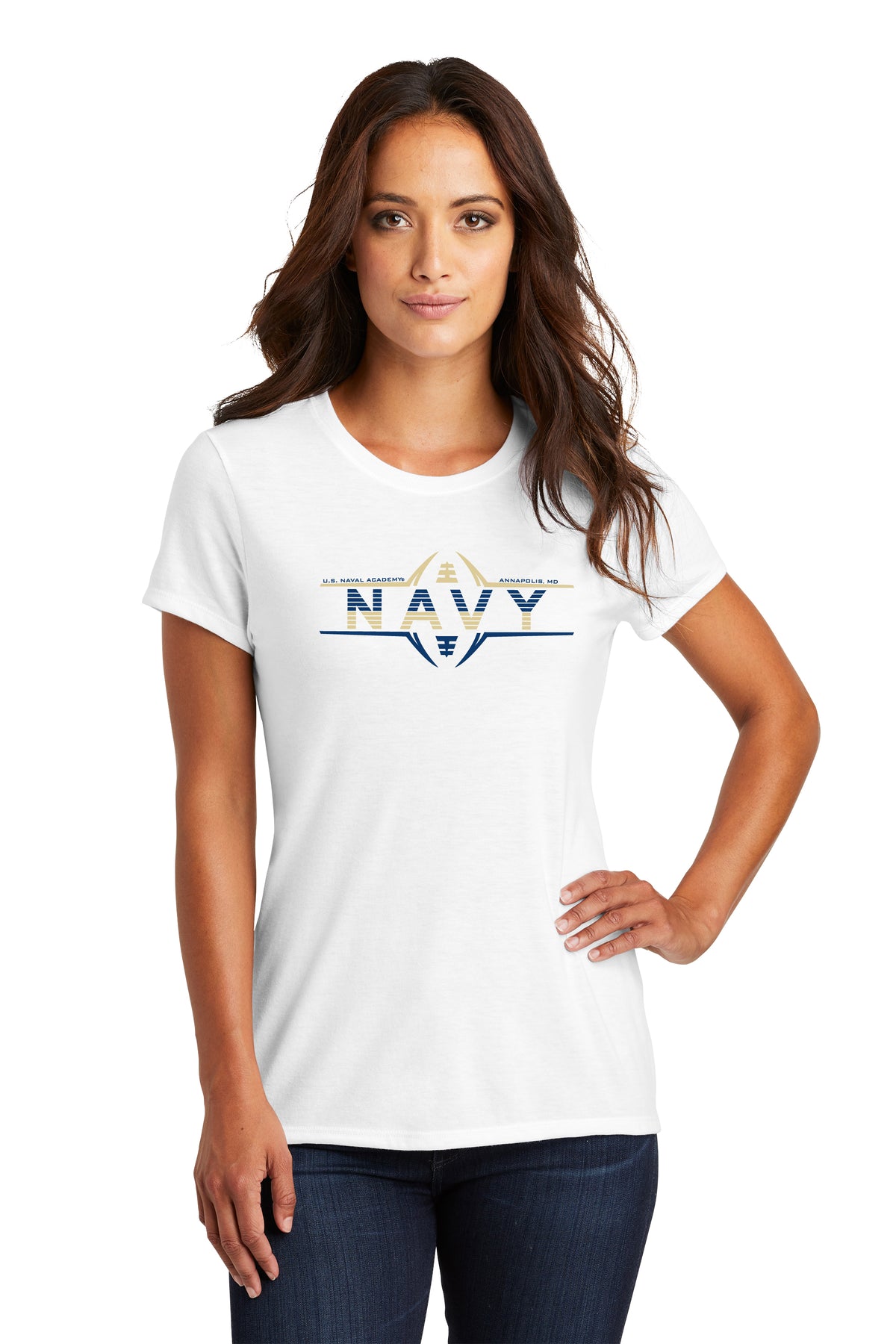 Women's Navy Midshipmen Premium Tri-Blend Tee Shirt - Navy Football Laces