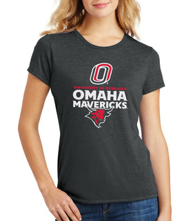 Women's Omaha Mavericks Premium Tri-Blend Tee Shirt - Omaha Mavericks with Bull and Primary Logo on Black