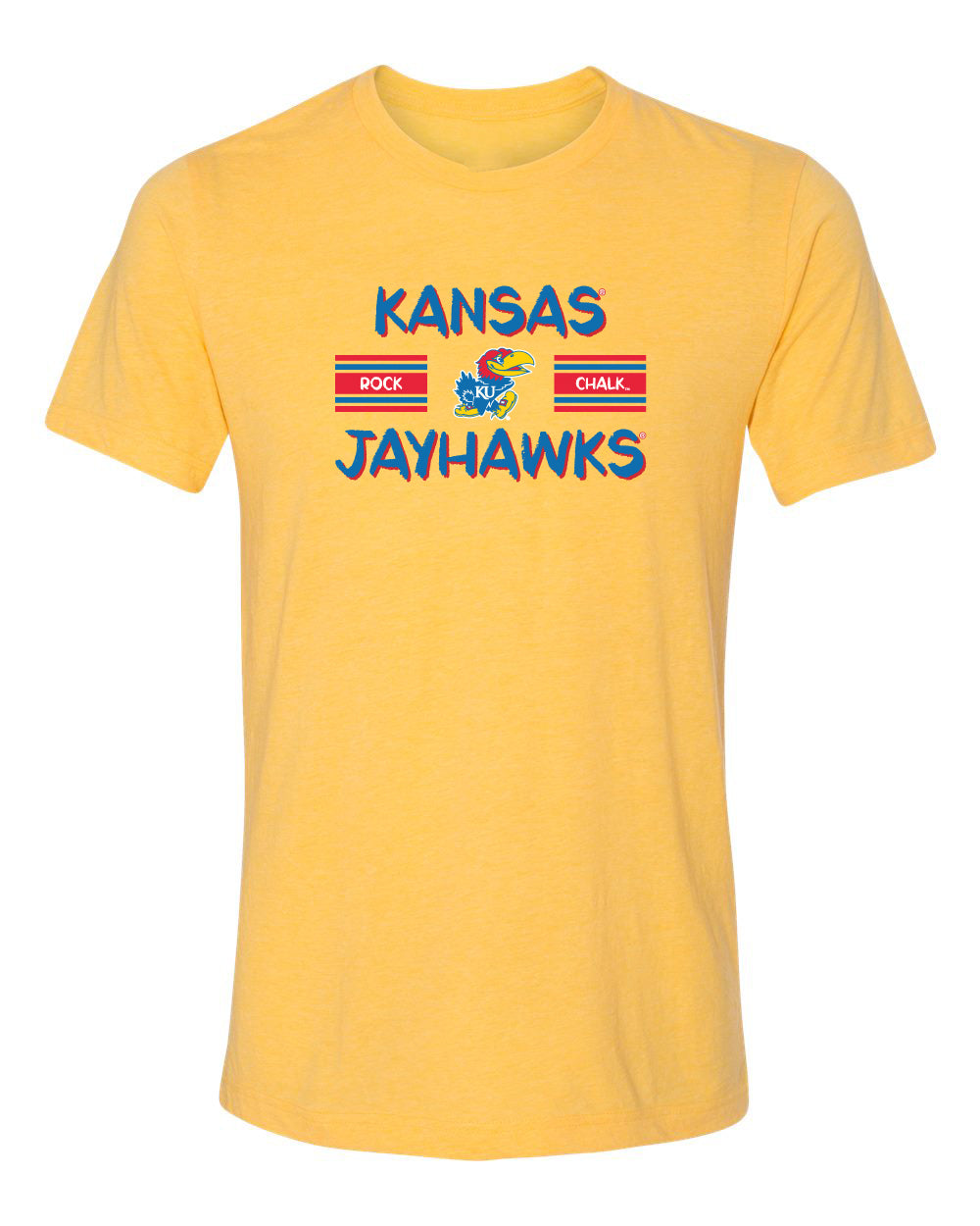 Women's Kansas Jayhawks Premium Tri-Blend Tee Shirt - Horiz Stripe Rock Chalk