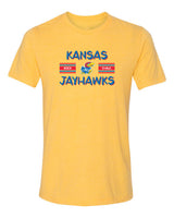 Women's Kansas Jayhawks Premium Tri-Blend Tee Shirt - Horiz Stripe Rock Chalk