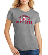 Women's Utah Utes Premium Tri-Blend Tee Shirt - U of U Arch with Circle Feather Logo
