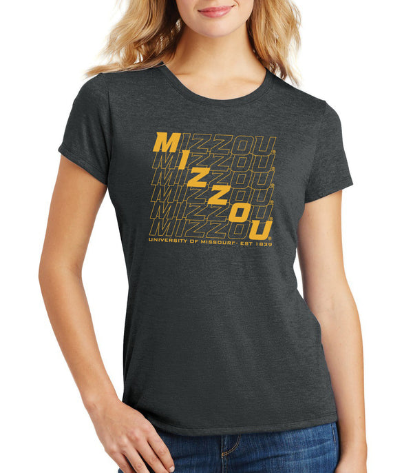 Women's Missouri Tigers Premium Tri-Blend Tee Shirt - Diagonal Echo Mizzou