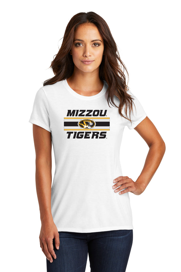 Women's Missouri Tigers Premium Tri-Blend Tee Shirt - Horiz Stripe Mizzou Tigers
