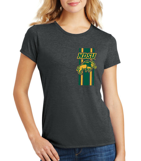 Women's NDSU Bison Premium Tri-Blend Tee Shirt - Bison Logo Vertical Stripe