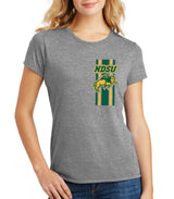Women's NDSU Bison Premium Tri-Blend Tee Shirt - Bison Logo Vertical Stripe