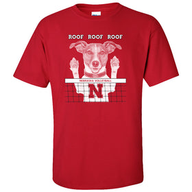 Nebraska Husker Volleyball Spike Dog ROOF ROOF ROOF Tee Shirt