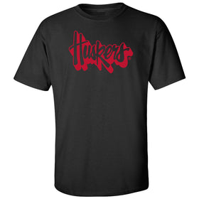 Nebraska Huskers Tee Shirt - Red Script Huskers Outline