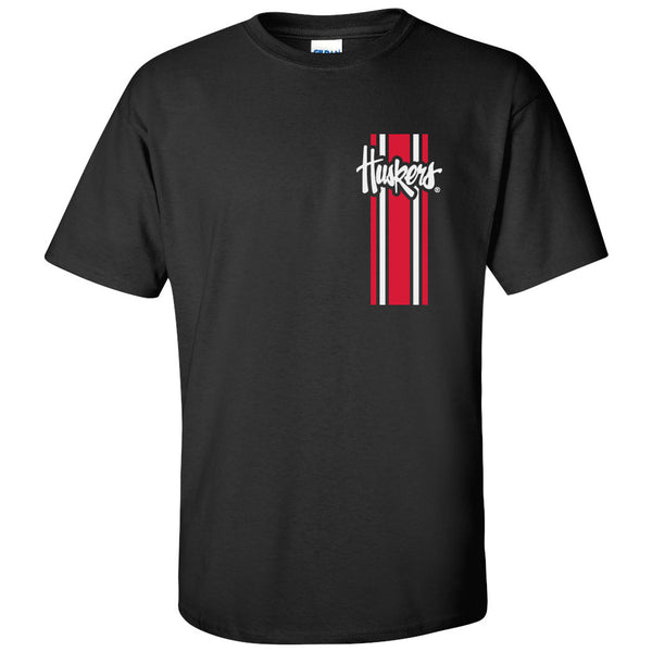 Nebraska Husker Tee Shirt - Vertical Stripe Script Huskers