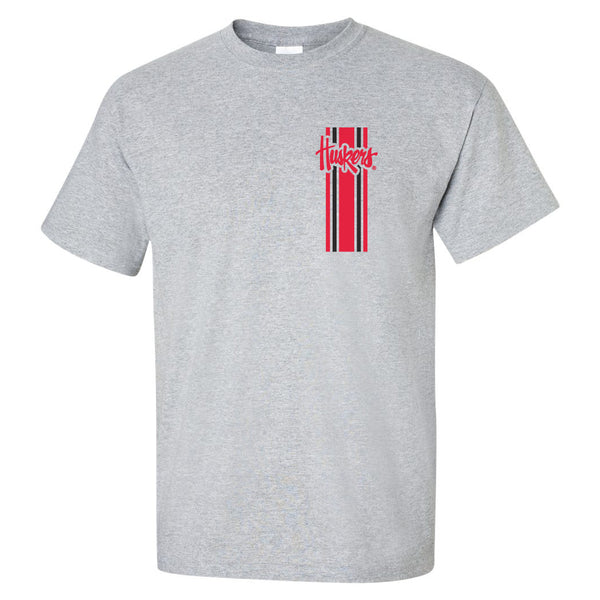 Nebraska Huskers Tee Shirt - Vertical Stripe Script Huskers