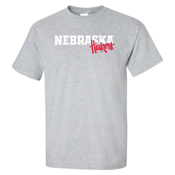 Nebraska Huskers Tee Shirt - Nebraska Huskers Script Overlapping