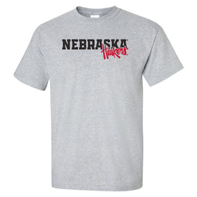 Nebraska Huskers Tee Shirt - Script Huskers Overlap Nebraska