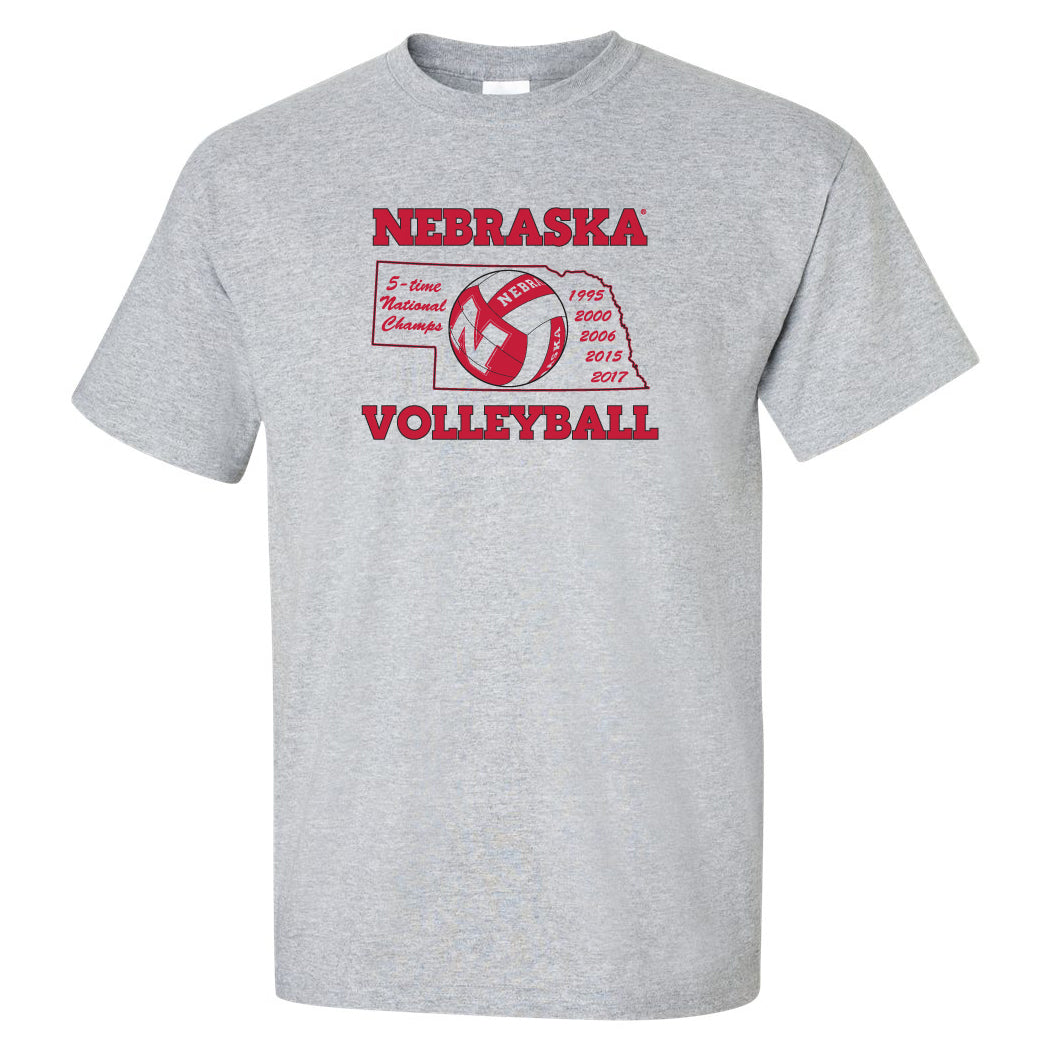 Nebraska Huskers Tee Shirt - Huskers Volleyball 5-Time National Champions