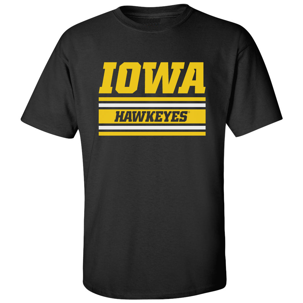Iowa Hawkeyes Tee Shirt - Horizontal Stripe Italic Iowa HAWKEYES